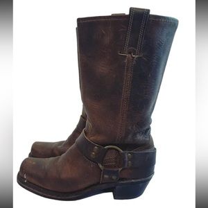 Frye Women’s Brown Leather Harness 12R Boots Sz 7.5 Gaucho Cowgirl Boho Pebbled